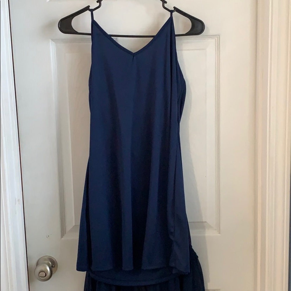 Navy Button Up Sheer Dress - Picture 5 of 8